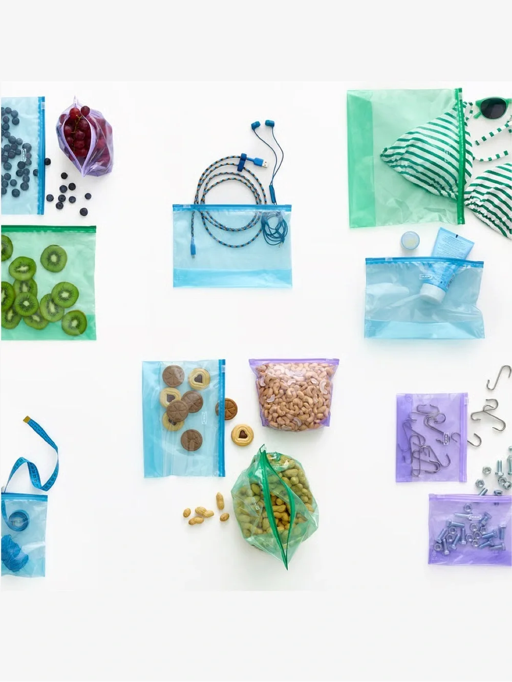 Reusable Slider Storage Bags - Green, Blue, Purple